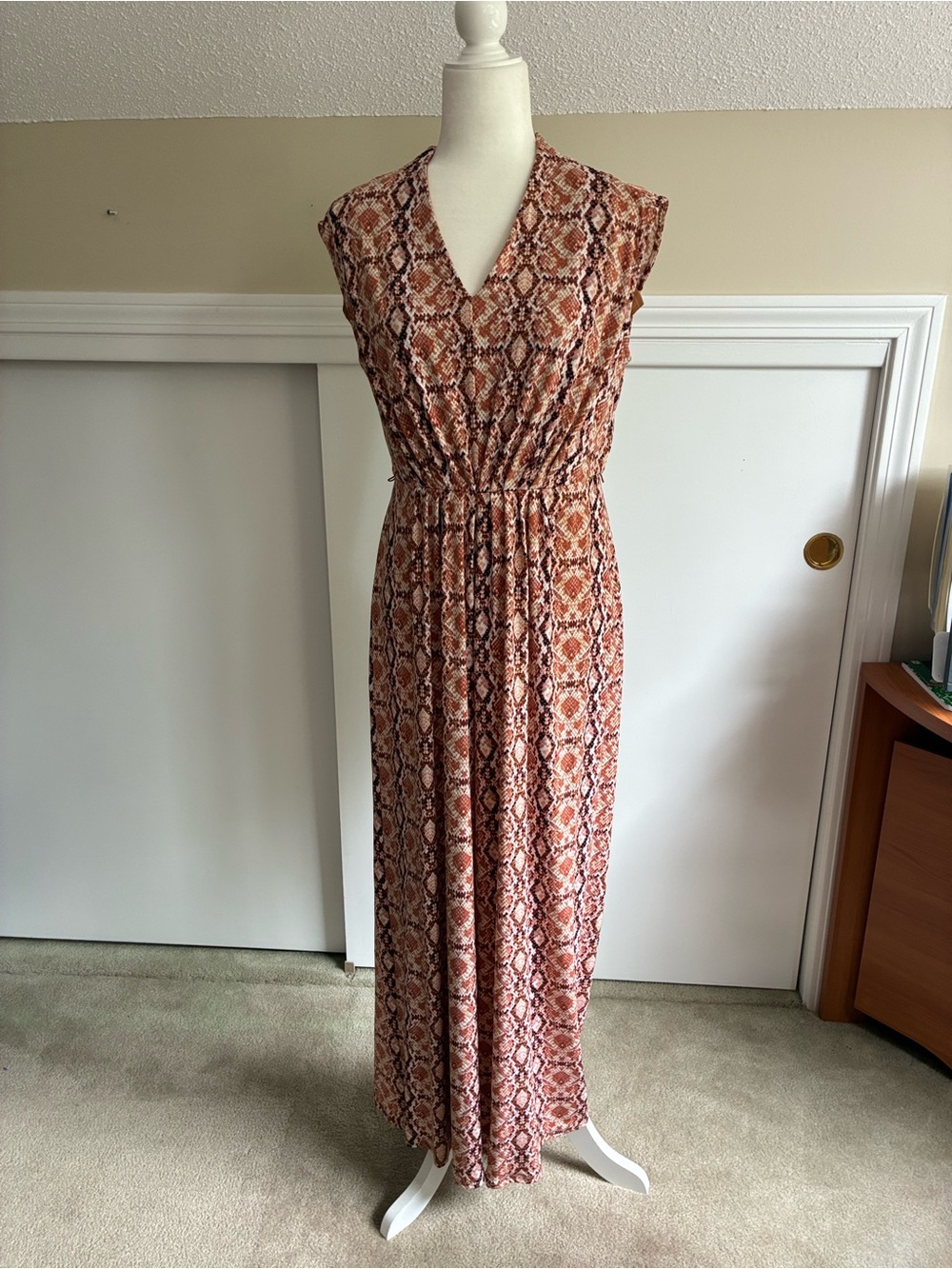 White House Black Market Rust Snake-Print Sleeveless Maxi Jumpsuit